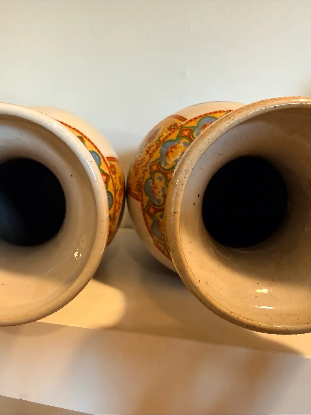 Pair Vintage Japanese Satsuma Style Porcelain Vases Hand Painted Birds Floral